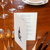 The menu for the dinner cooked by Ray Bradley, and with wines by